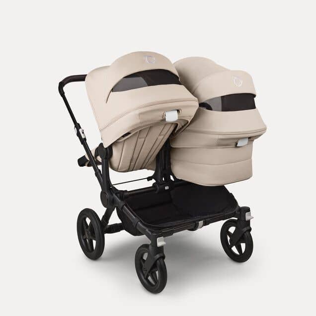 Bugaboo Donkey5 Duo Geschwisterwagen Schwarz/Wüstentaupe inkl. CYBEX Cloud T i-Size Sepia Black, Bugaboo Adapter & CYBEX Sommerbezug 