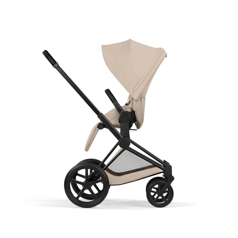 Cybex Priam Komfort Kinderwagen Set 4in1 Matt Black / Cozy Beige inkl. Cloud T Plus Cozy Beige und Base T