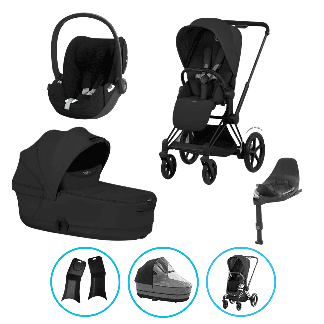 Cybex Priam Komfort Kinderwagen Set 7in1 Matt Black / Sepia Black inkl. Cloud T Plus Sepia Black und Base T