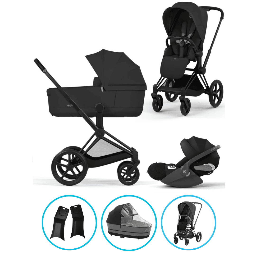 Cybex e-Priam Komfort Kinderwagen Set 6in1 Matt Black / Sepia Black inkl. Cloud T Plus Sepia Black