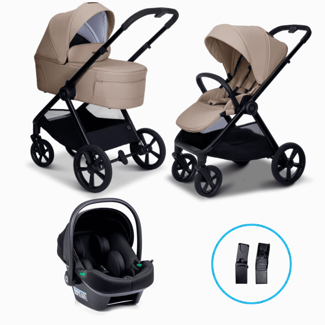 Moon STYLO 6in1 Kombikinderwagen-Set Sand inkl. Babyschale LOLA,Wickelrucksack, Regenverdeck und Adaptern
