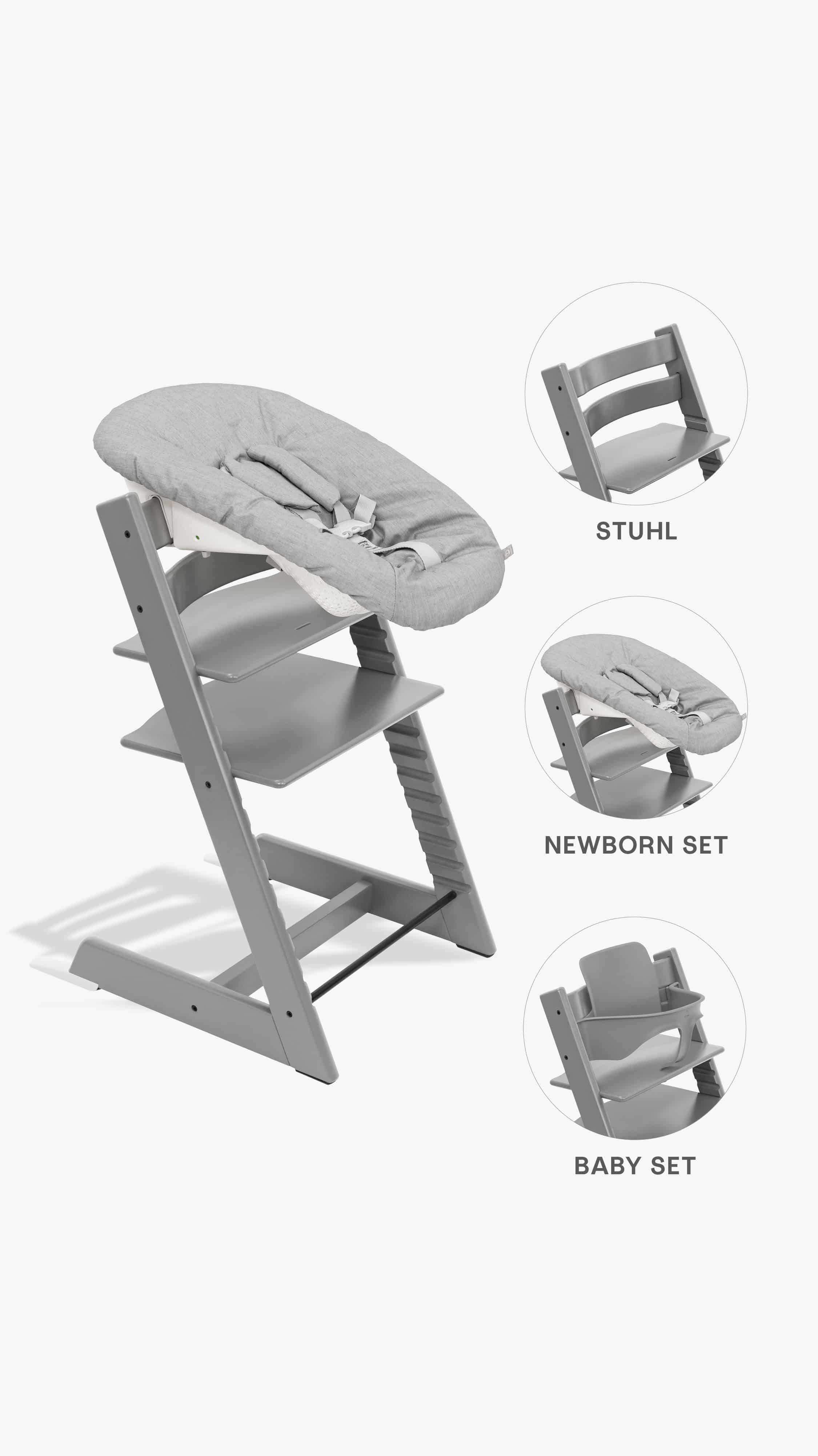 Stokke Tripp Trapp Hochstuhl + Baby- und Newborn-Set Storm grey/Grey