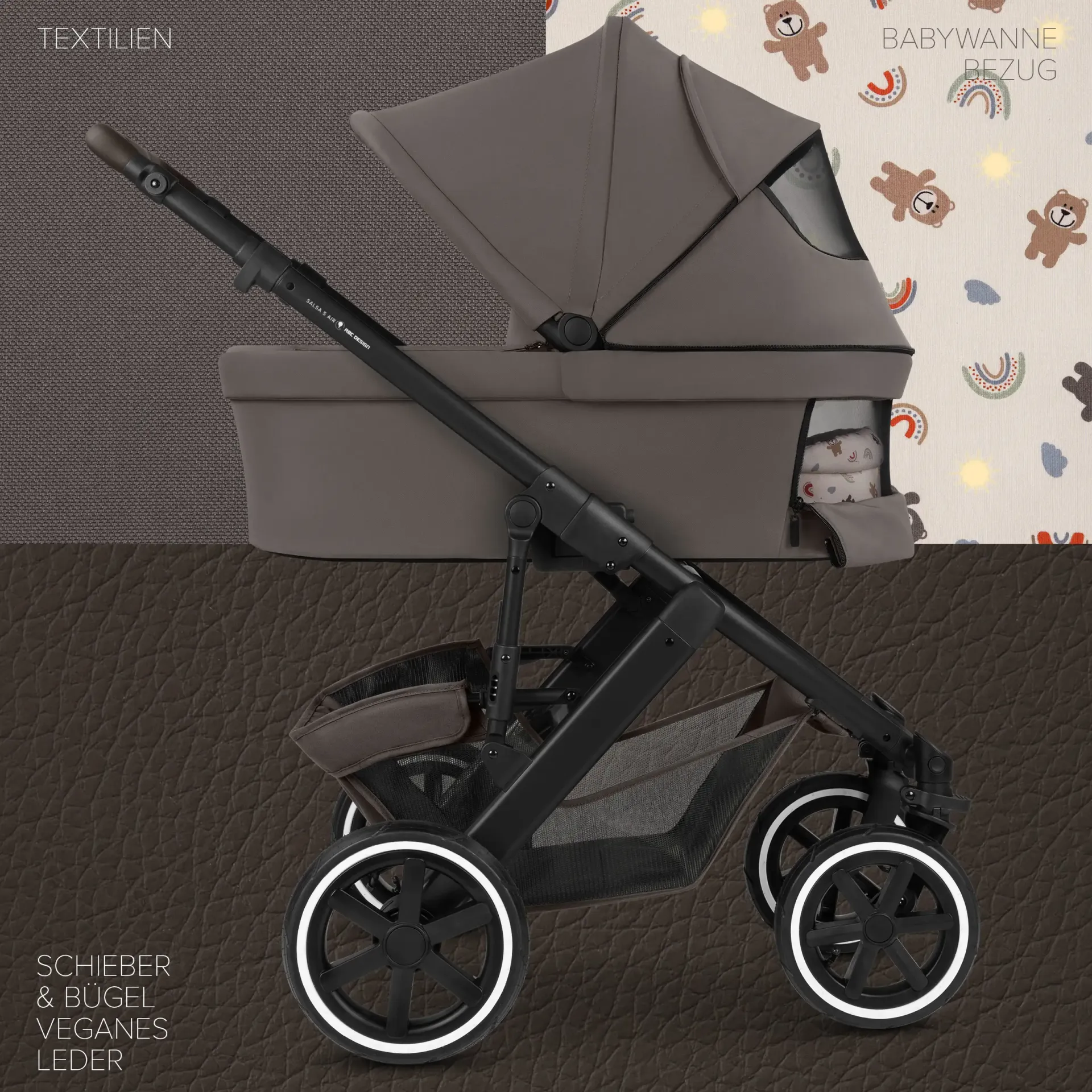 grauer Kinderwagen vor einer wand grauer Kinderwagen vor einer wand