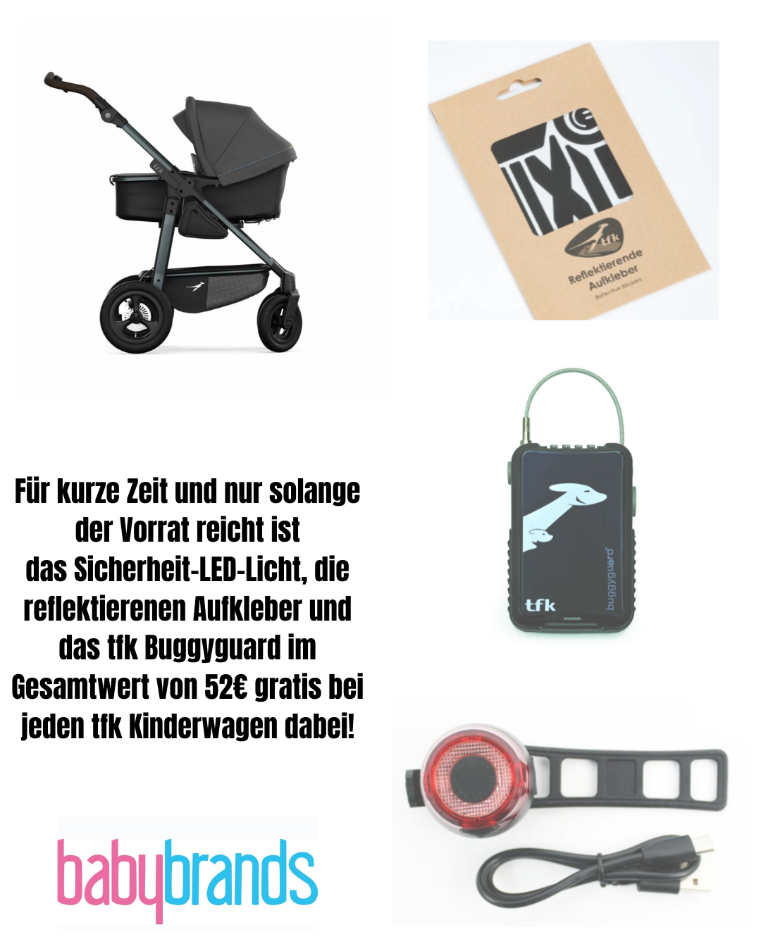 TFK Mono 4 Kombikinderwagen Luftrad Set - anthrazit mit roten Highlights  (inkl. Sicherheitskit bis zum 31.07.2025)
