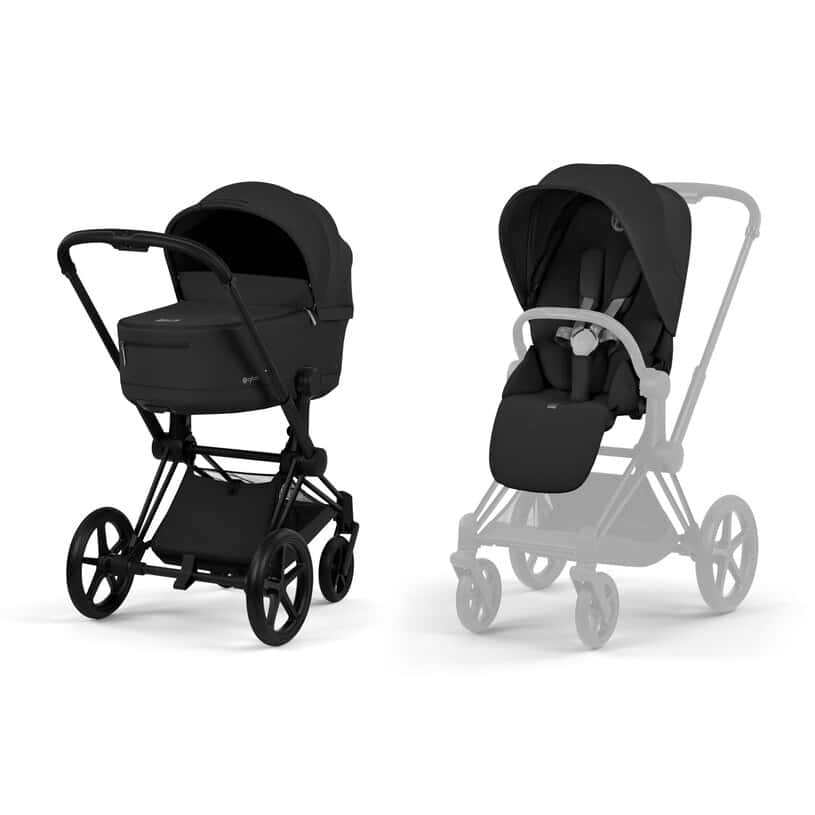 Cybex Priam Komfort Kinderwagen Set 4in1 Matt Black / Sepia Black inkl. Cloud T Plus Sepia Black und Base T