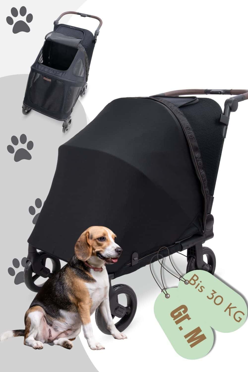 Wonderfold PFM Pet Premium Hunde-Buggy medium Schwarz