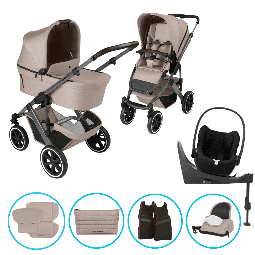 ABC Design Salsa 5 Air 4in1 Kinderwagen Set Camel inkl. Cybex Cloud T i-Size Sepia Black, Cybex Base T, ABC Design Adapter & gratis Zubehör