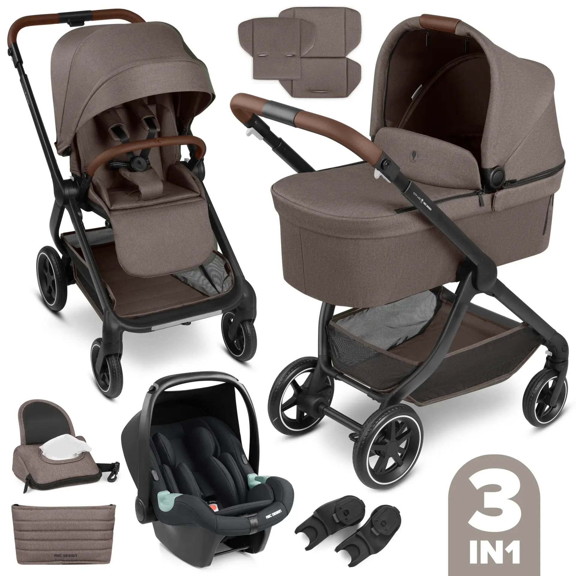 ABC Design City Life 3in1 Kinderwagen Set Nature inkl. Babyschale Tulip