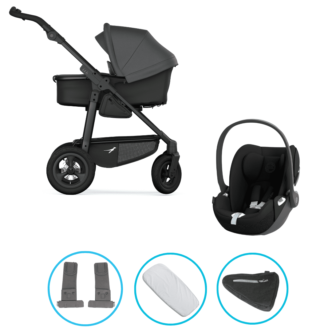 TFK Mono 4 3in1 Kinderwagen Set Grau mit CYBEX Cloud T i-Size Sepia Black & TFK Mono Adapter