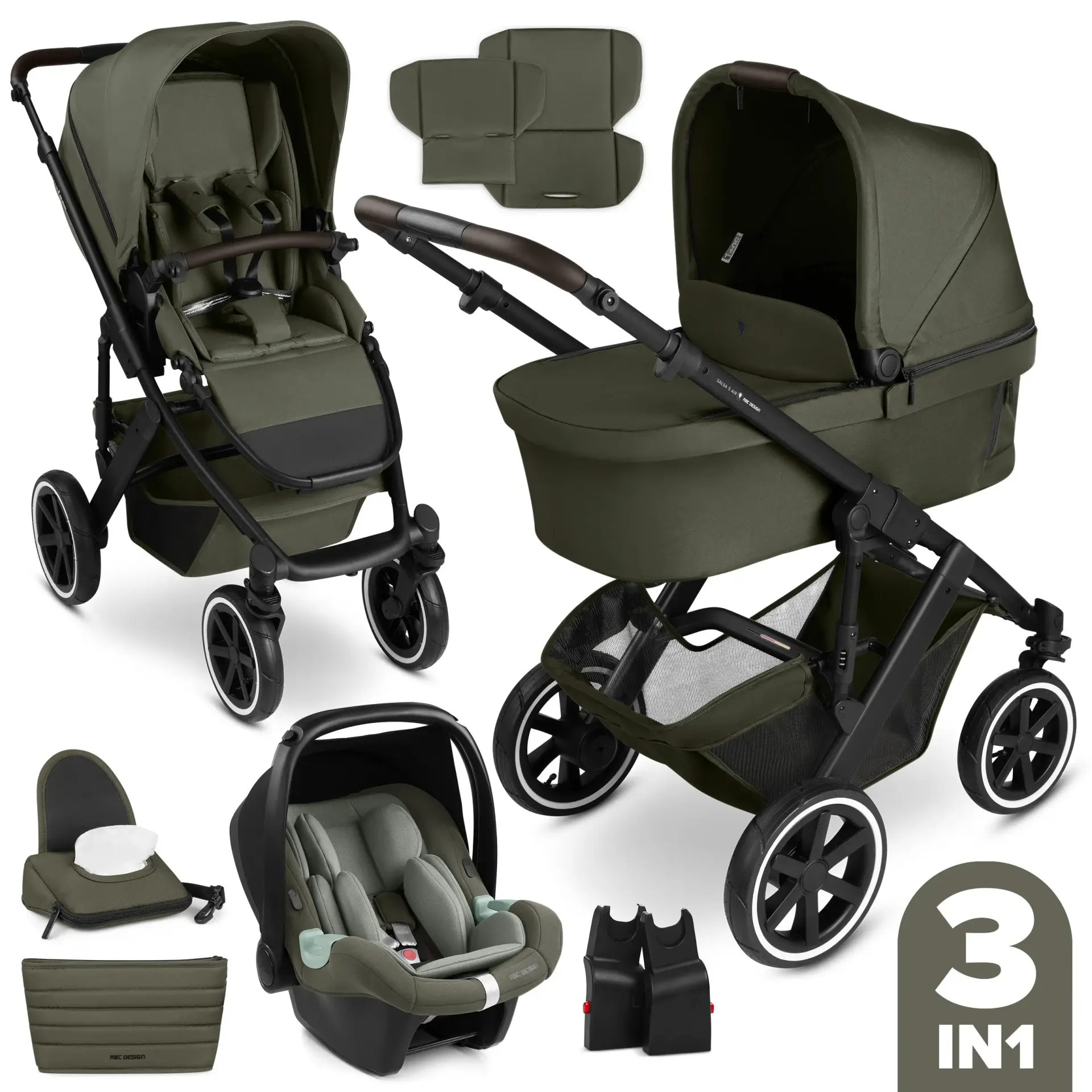 ABC Design Salsa 5 Air 3in1 Kinderwagen Set Avocado inkl. Tulip und Adapter 