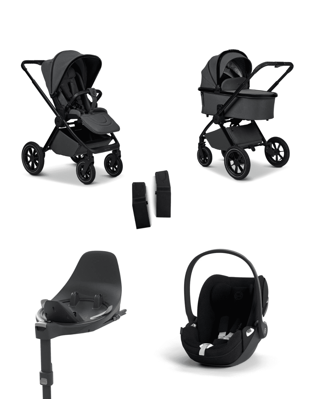 Moon GIO+ 2025 4in1 Set inkl. Cybex Cloud T plus i-Size Babyschale, Cybex Base T und Moon Adapter für GIO+ 2025 Anthra/Sepia Black