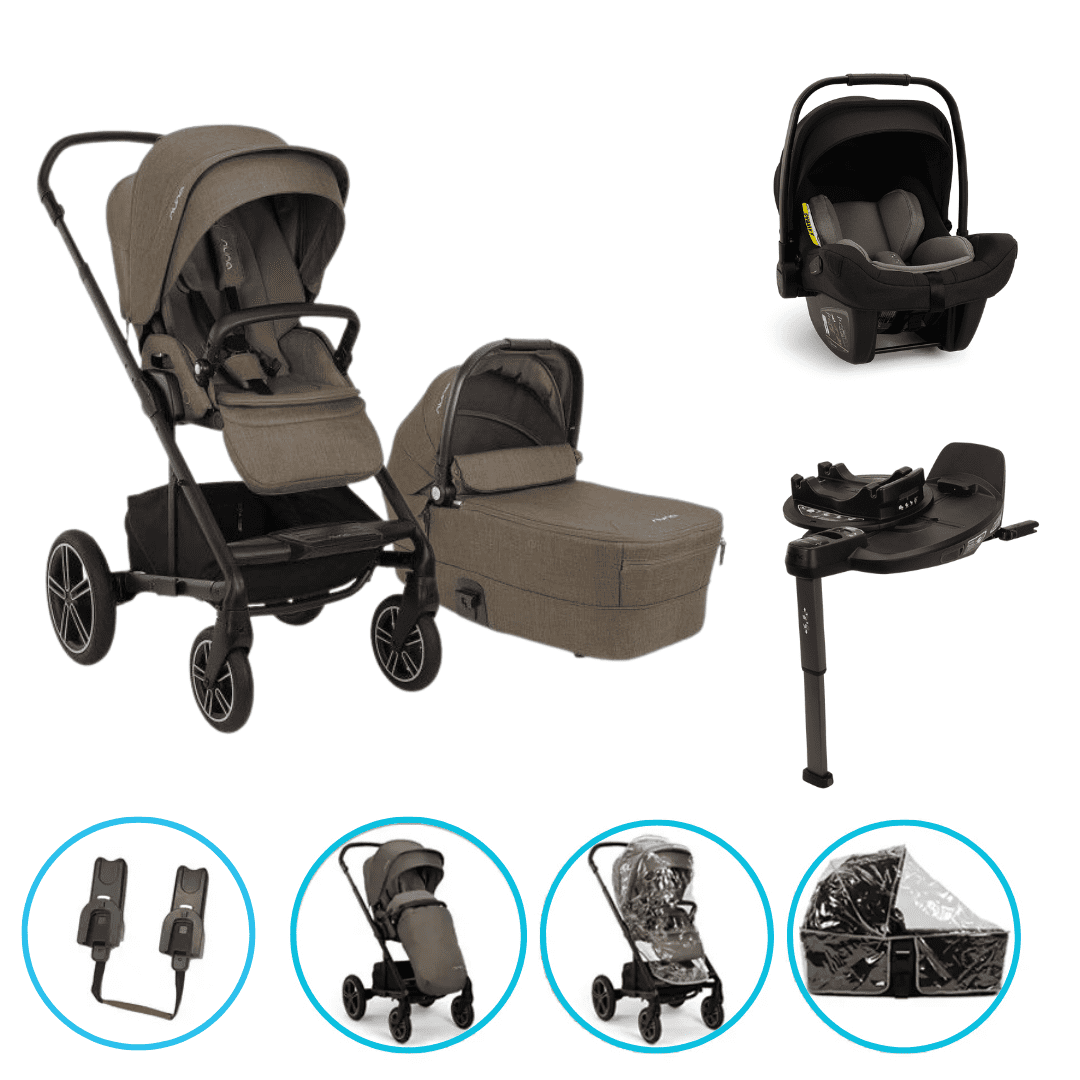 Nuna MIXX next 4in1 Kinderwagen Set Pistachio inkl. Pipa Next Caviar-Chocolate, Base Curv und gratis Zubehör 