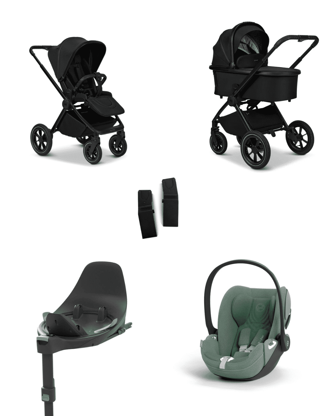 Moon GIO+ 2025 4in1 Set inkl. Cybex Cloud T plus i-Size Babyschale, Cybex Base T und Moon Adapter für GIO+ 2025 Onxy/Leaf Green