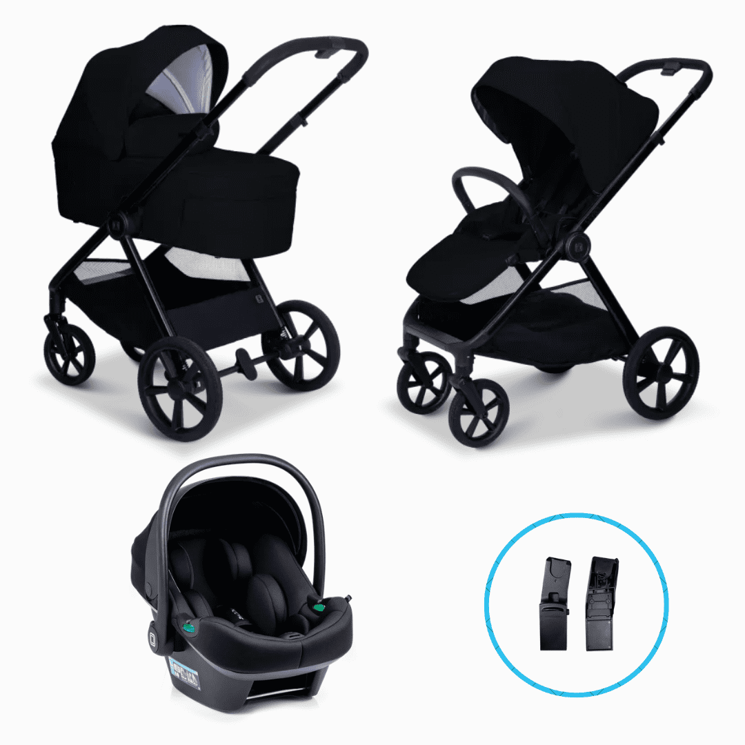 Moon STYLO 6in1 Kombikinderwagen-Set Onyx inkl. Babyschale LOLA,Wickelrucksack, Regenverdeck und Adaptern