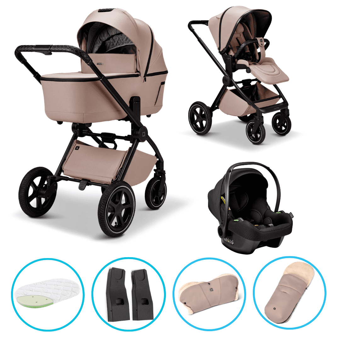 Moon GIO 2.0 Kombikinderwagen sand 3in1 Set inkl. Cosmo 2.0, Fußsack und Handmuff