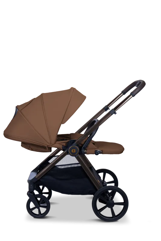 Moon STYLO 5in1 Kombikinderwagen-Set Cognac inkl. Wickeltasche, Regenverdeck und Adaptern