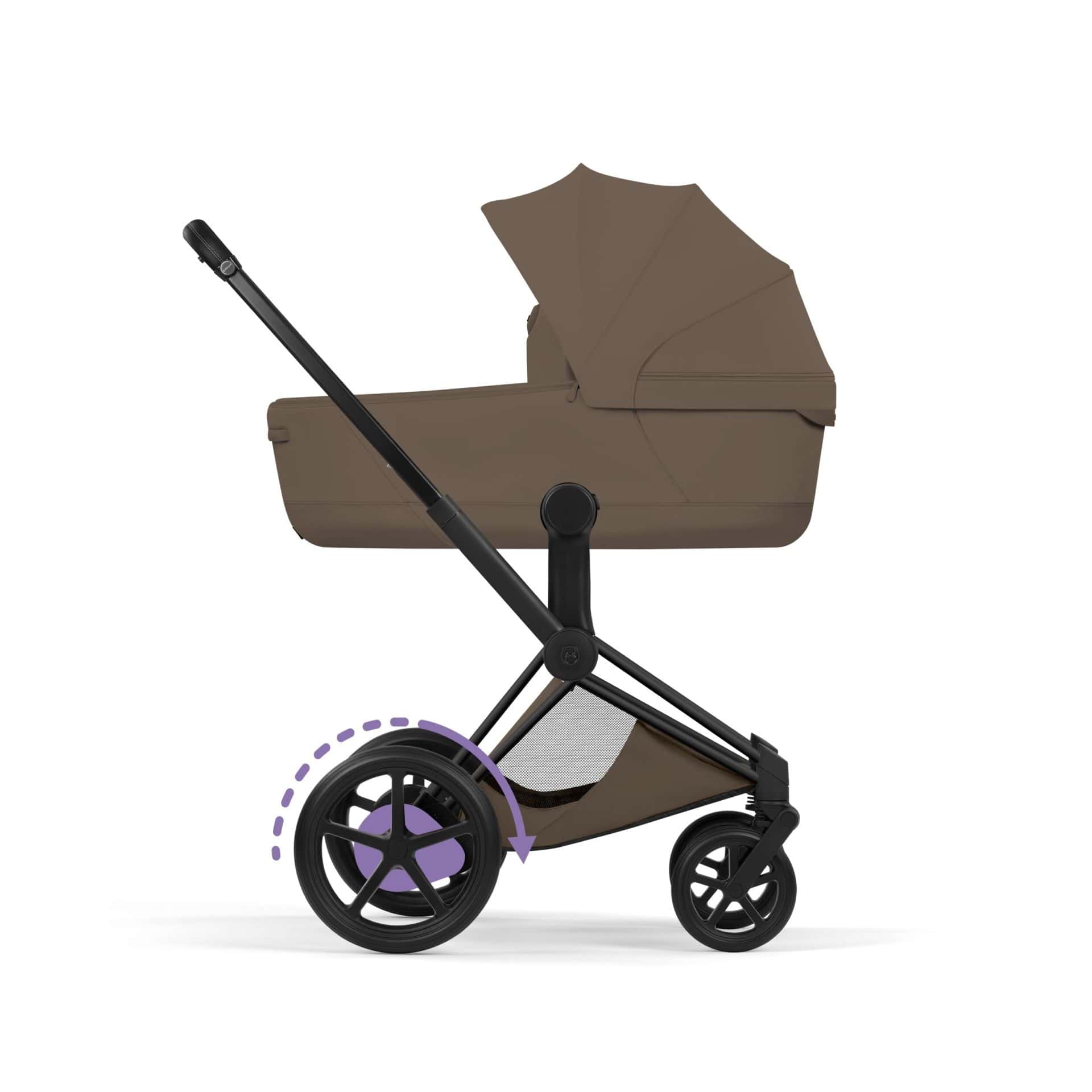 Cybex e-Priam Komfort Kinderwagen Set 4in1 Matt Black/ Coconut Brown inkl. Cloud T Plus Coconut Brown und Base T