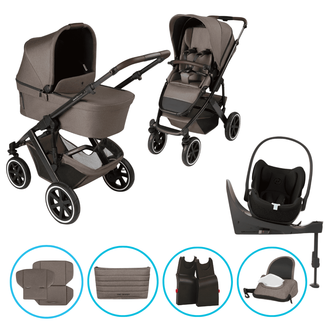 ABC Design Salsa 5 Air 4in1 Kinderwagen Set Nature inkl. Cybex Cloud T i-Size Sepia Black, Cybex Base T, ABC Design Adapter & gratis Zubehör