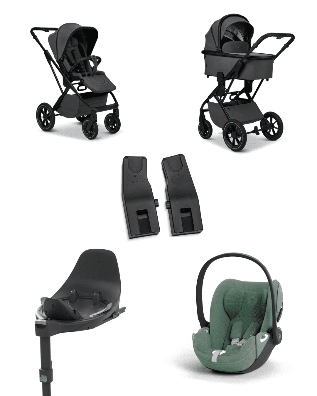 Moon PIU 2025 4in1 Set inkl. Cybex Cloud T plus i-Size mit Base T und Moon PIU Adapter Anthra/Leaf Green