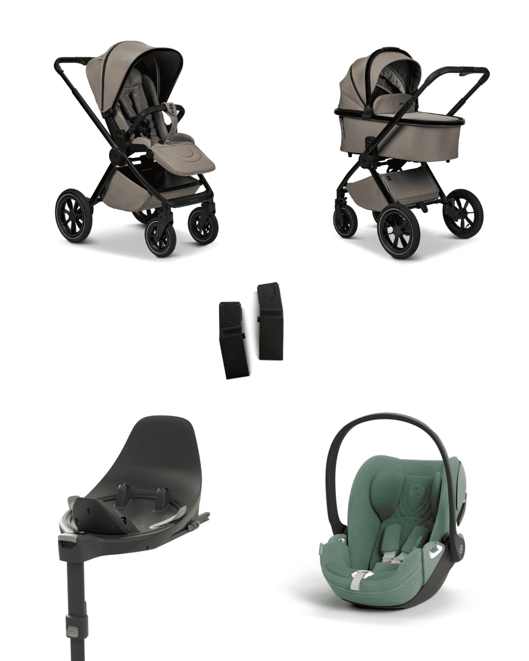 Moon GIO+ 2025 4in1 Set inkl. Cybex Cloud T plus i-Size Babyschale, Cybex Base T und Moon Adapter für GIO+ 2025 Mud/Leaf Green