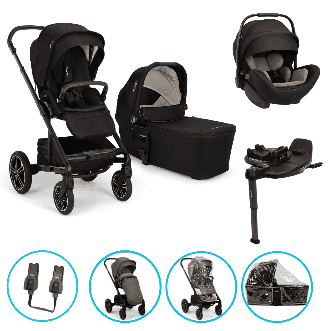 Nuna MIXX next 4in1 Kinderwagen Set Caviar inkl. Arra flex Caviar, Base Curv & gratis Zubehör