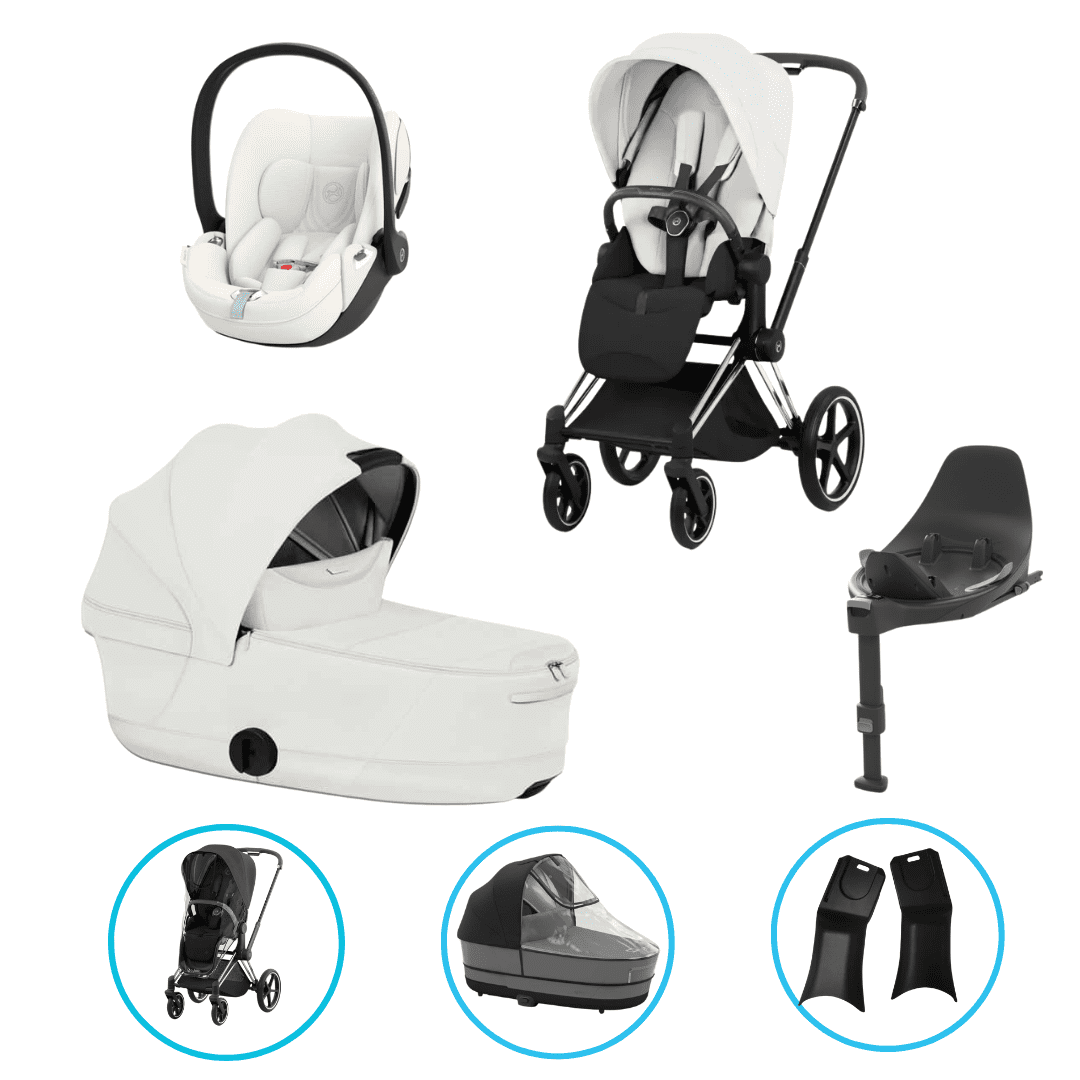  Cybex Priam Style Kinderwagen Set 7in1 Chrome Brown / Off White inkl. Cloud T Plus Off White und Base T