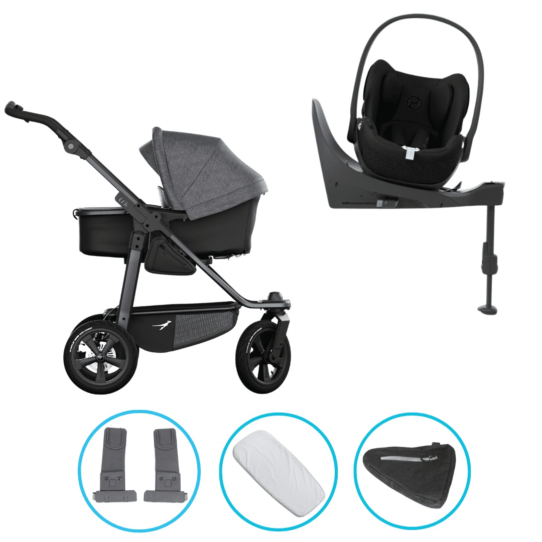 TFK Mono 3 4in1 Kinderwagen Set Premium Schwarz mit CYBEX Cloud T i-Size Sepia Black, CYBEX Base T & TFK Mono Adapter
