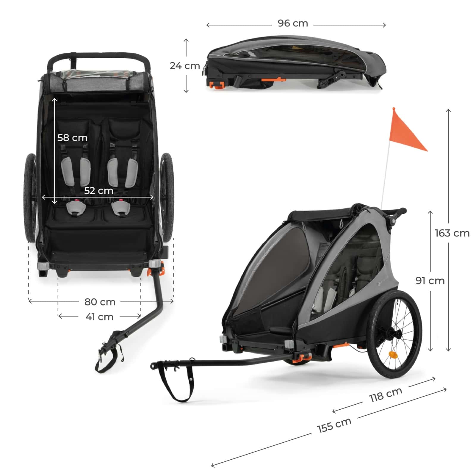 Kinderkraft Fahrradanhänger 2in1 NAVA WALK Grau