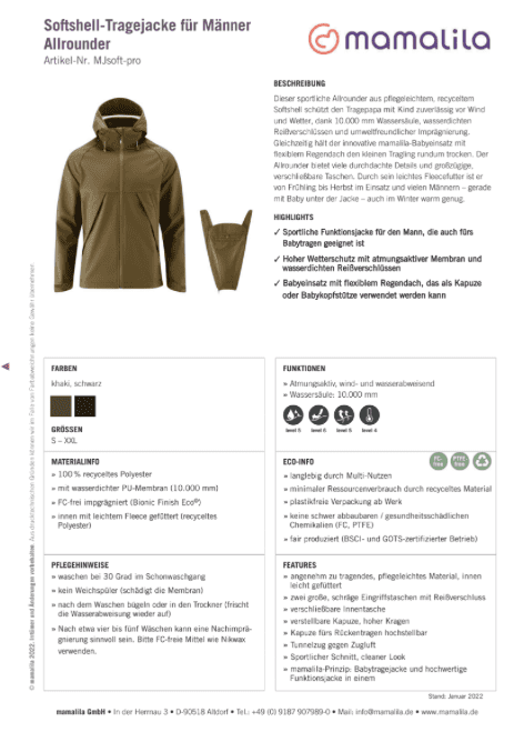 mamalila Softshell-Tragejacke Allrounder FÜR MÄNNER - schwarz L