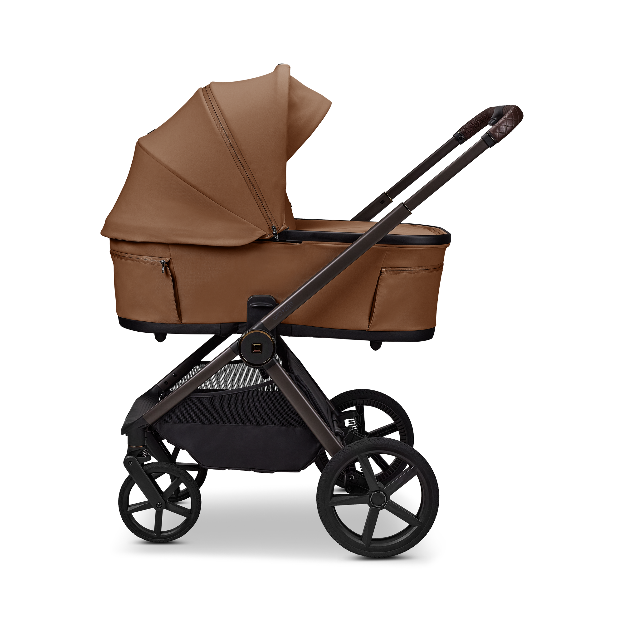 Moon GIO Fold Kombikinderwagen Cognac mit Luftreifen inkl. GRATIS Sonnensegel, Regenverdeck und Mückennetz