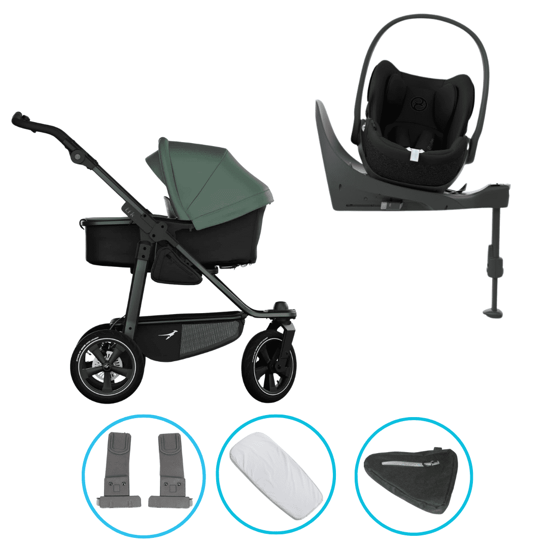 TFK Mono 3 4in1 Kinderwagen Set Olive mit CYBEX Cloud T i-Size Sepia Black, CYBEX Base T & TFK Mono Adapter