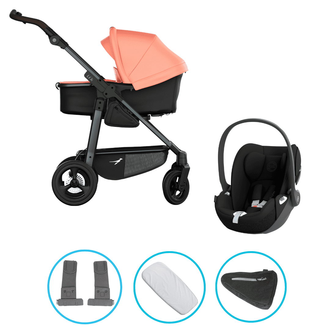 TFK Mono 4 3in1 Kinderwagen Set Lachs mit CYBEX Cloud T i-Size Sepia Black & TFK Mono Adapter
