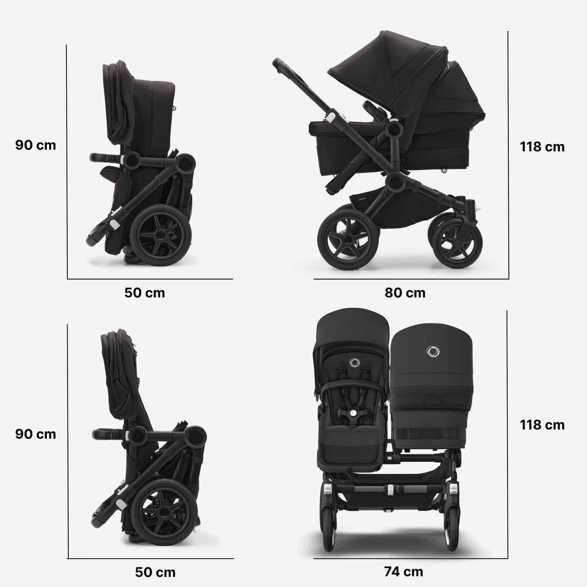 Bugaboo Donkey5 Duo Geschwisterwagen Schwarz/Wüstentaupe inkl. CYBEX Cloud T i-Size Sepia Black, Bugaboo Adapter & CYBEX Sommerbezug 