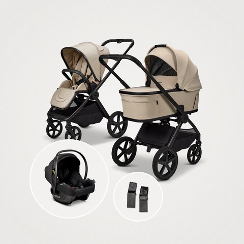 Moon GIO Fold 3in 1 Kombikinderwagen Sand mit Babyschale Cosmo 2.0 und Lightweight-Rädern