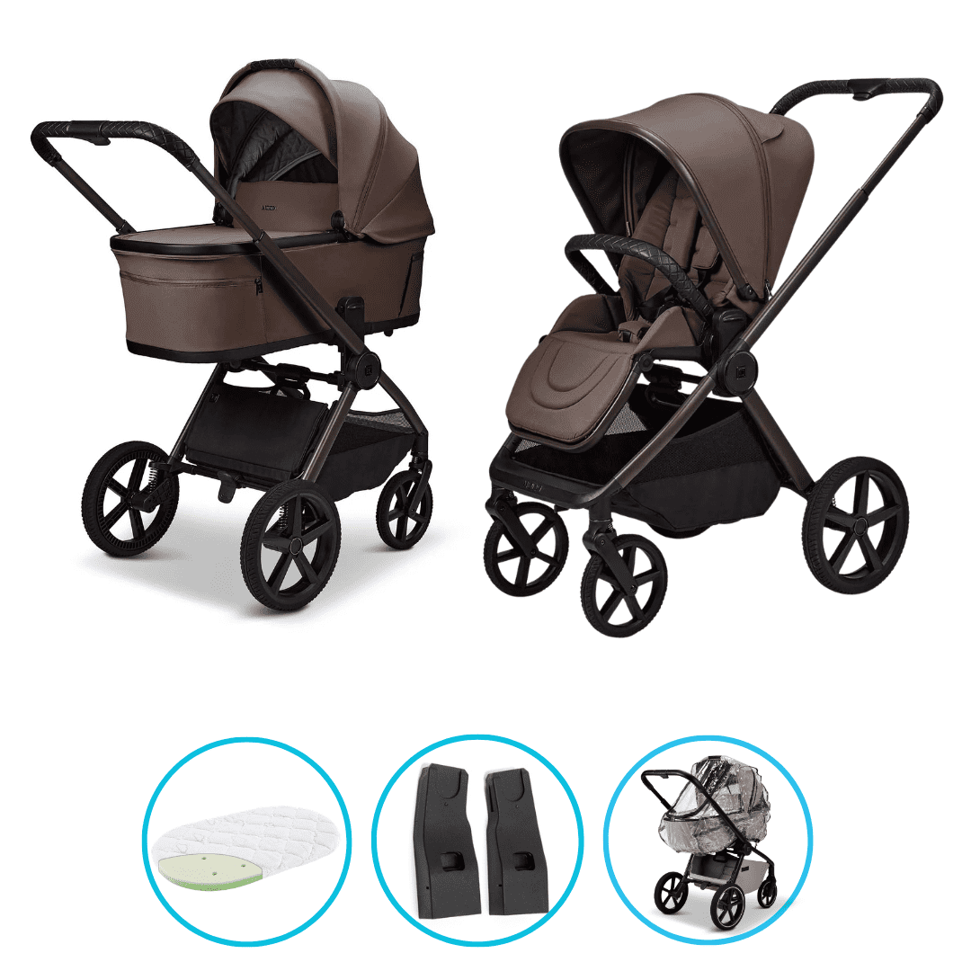 Moon GIO Fold Kombikinderwagen Greige mit Lightweight-Rädern inkl. GRATIS Adapter und Regenverdeck