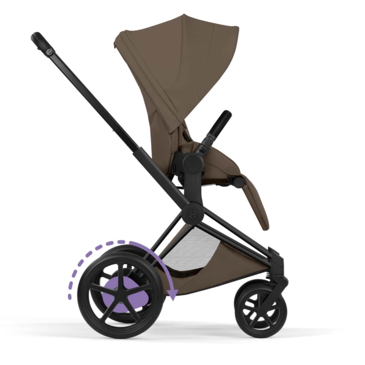 Cybex e-Priam Komfort Kinderwagen Set 4in1 Matt Black/ Coconut Brown inkl. Cloud T Plus Coconut Brown und Base T