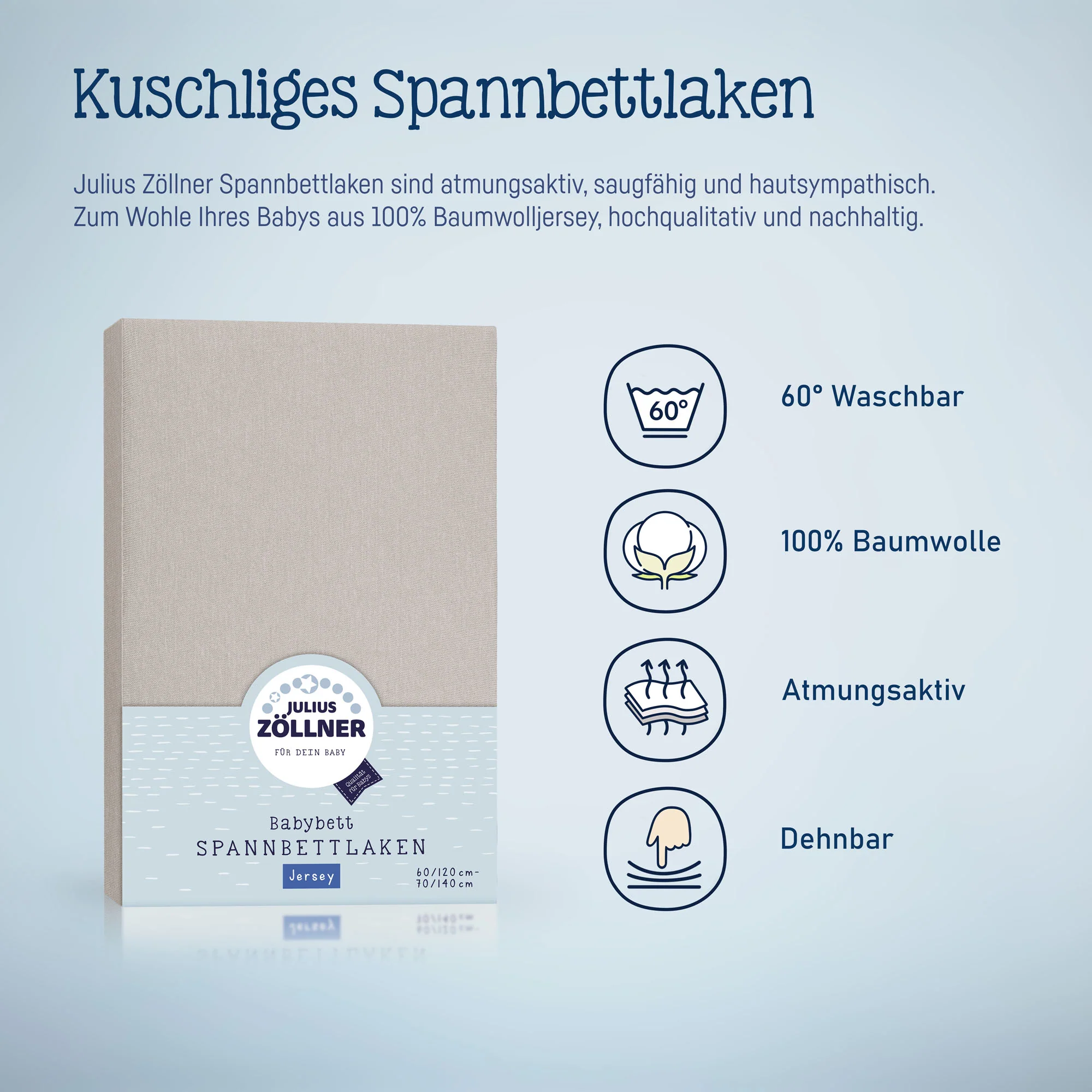 Zöllner Jersey Spannbetttuch Kinderbett 60/120 - 70/140 - taupe