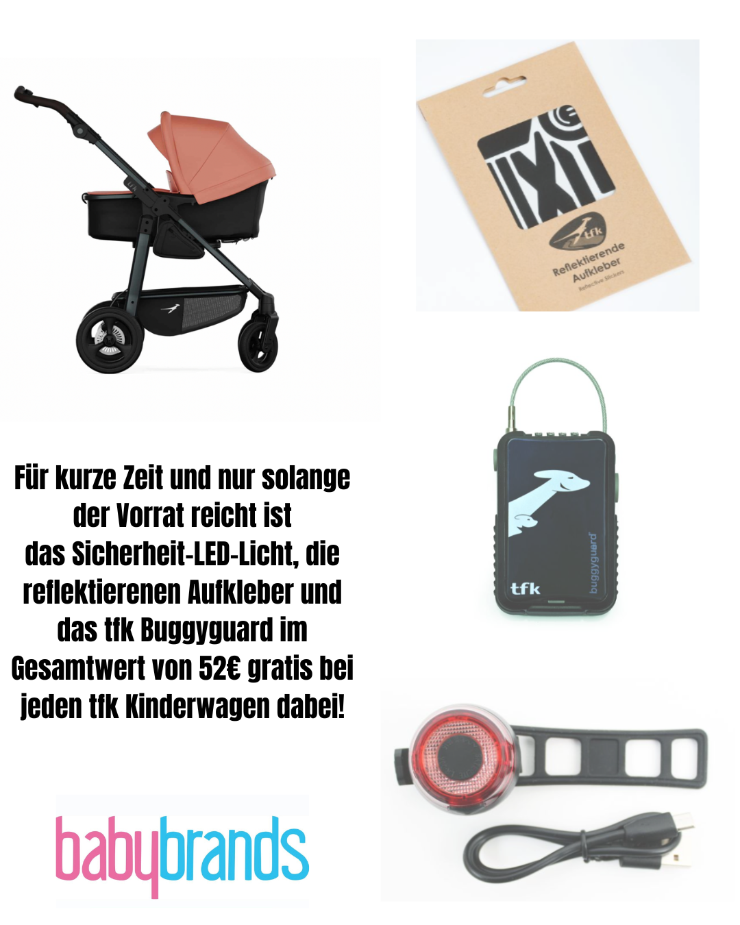 TFK Mono 4 Kombikinderwagen Luftrad Set - Lachs  (inkl. Sicherheitskit bis zum 31.07.2025)