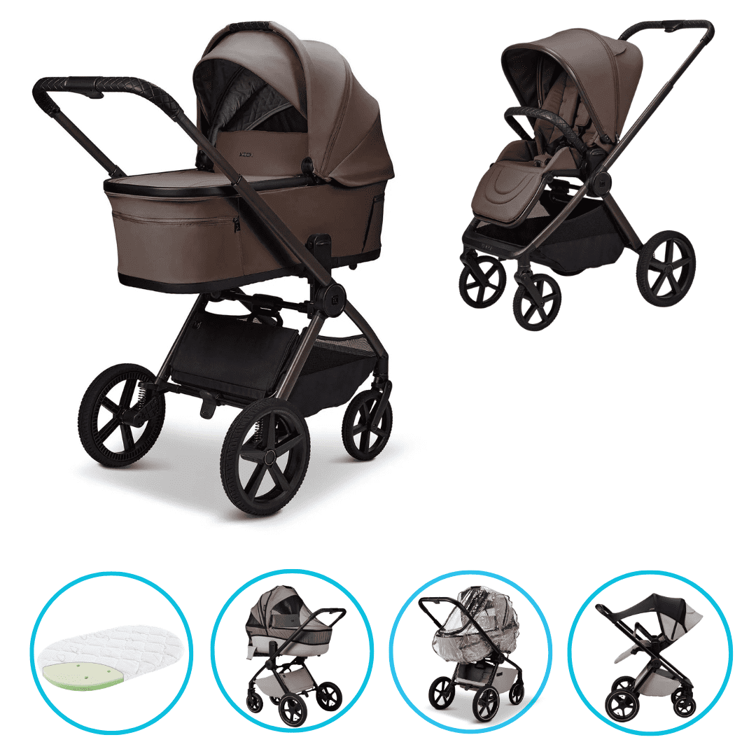 Moon GIO Fold Kombikinderwagen Greige mit Lightweight-Rädern inkl. GRATIS Sonnensegel, Regenverdeck und Mückennetz