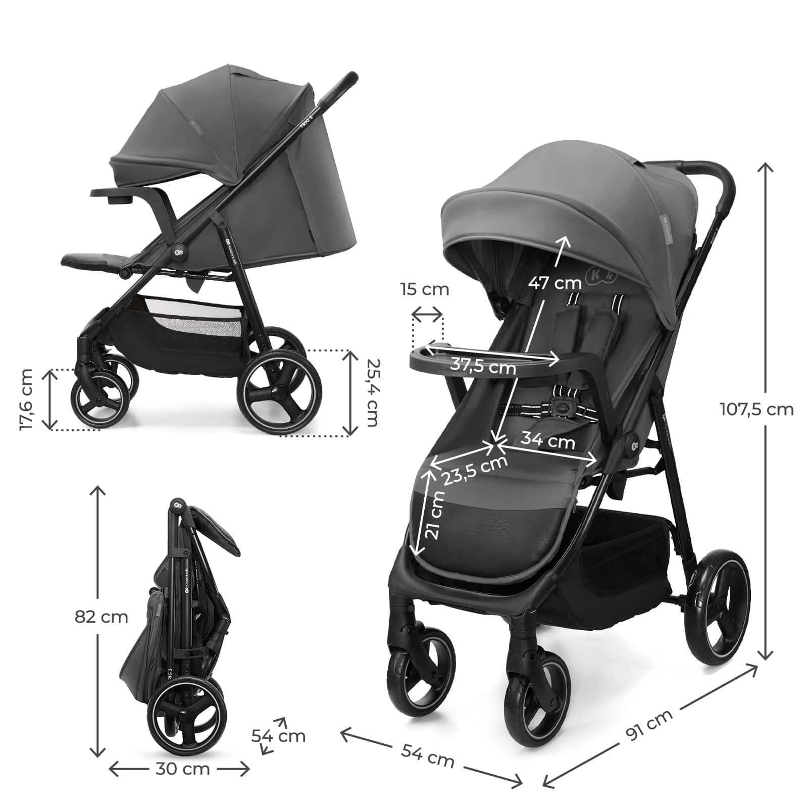 Kinderkraft Buggy TRIG 3 mit Tablett Grau