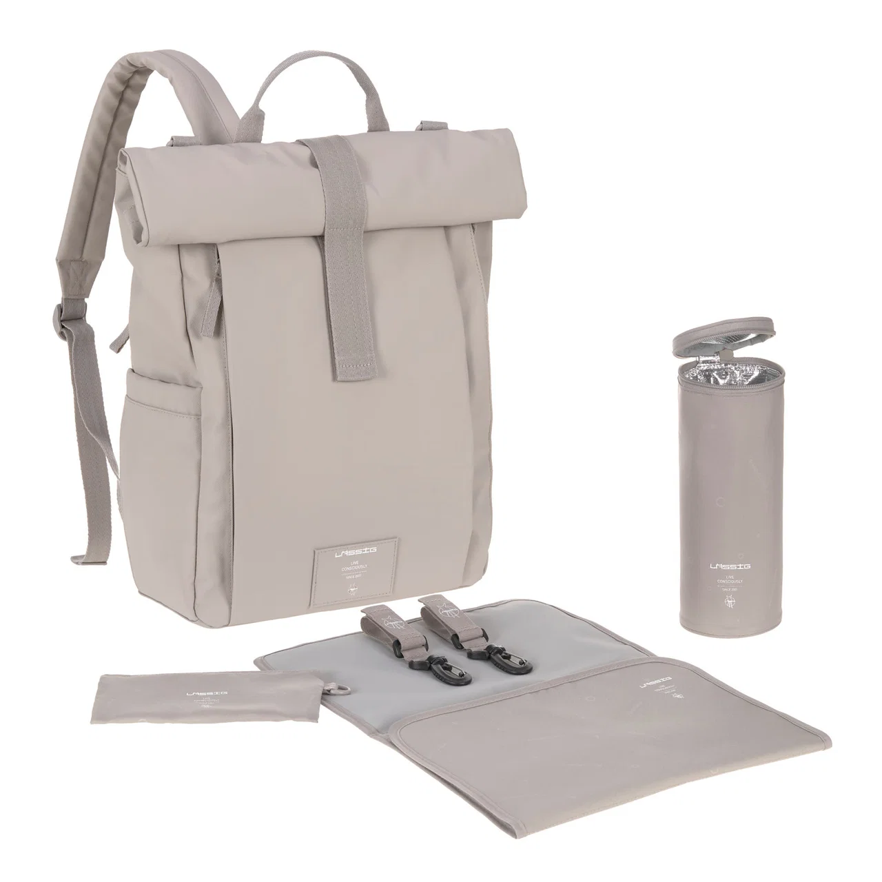 Lässig Wickelrucksack - Rolltop Backpack Taupe
