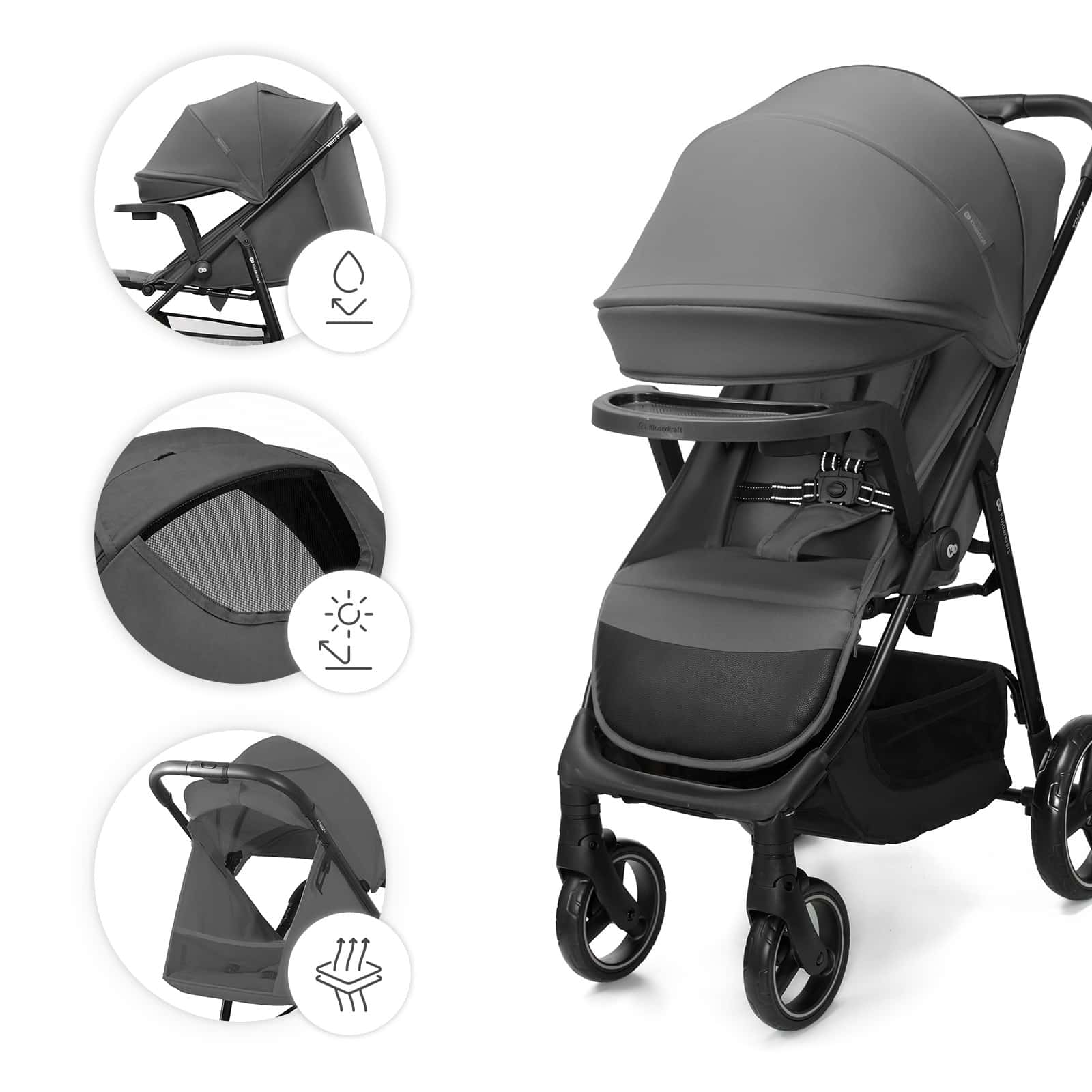 Kinderkraft Buggy TRIG 3 mit Tablett Grau