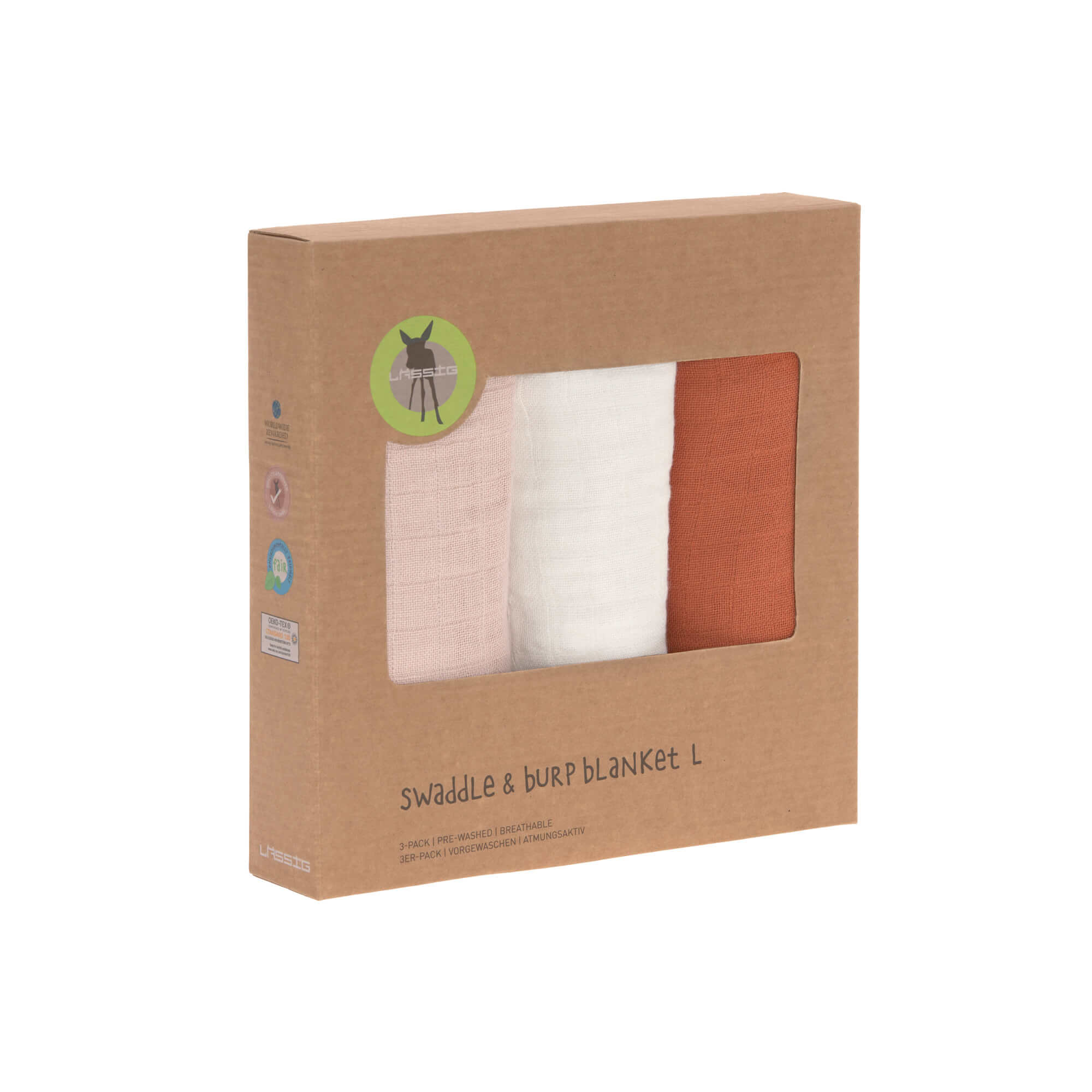 Lässig - Mulltücher 3er Set 85 x 85 cm Powder Pink/Milky/Rust Lässig - Mulltücher 3er Set 85 x 85 cm Powder Pink/Milky/Rust