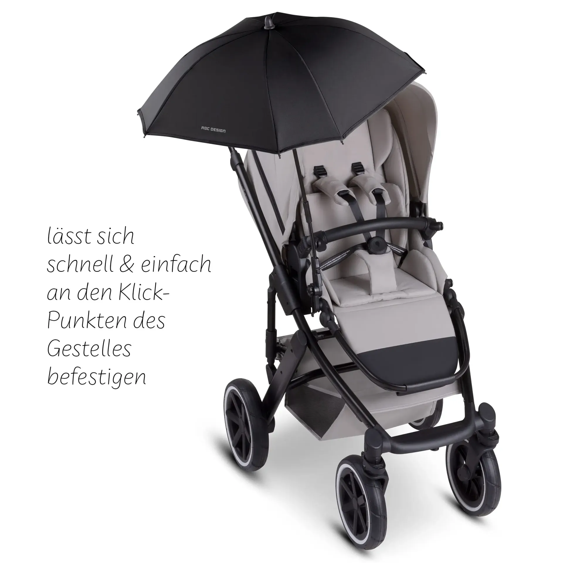abc sonnenschirm in schwarz an buggy montiert abc sonnenschirm in schwarz an buggy montiert