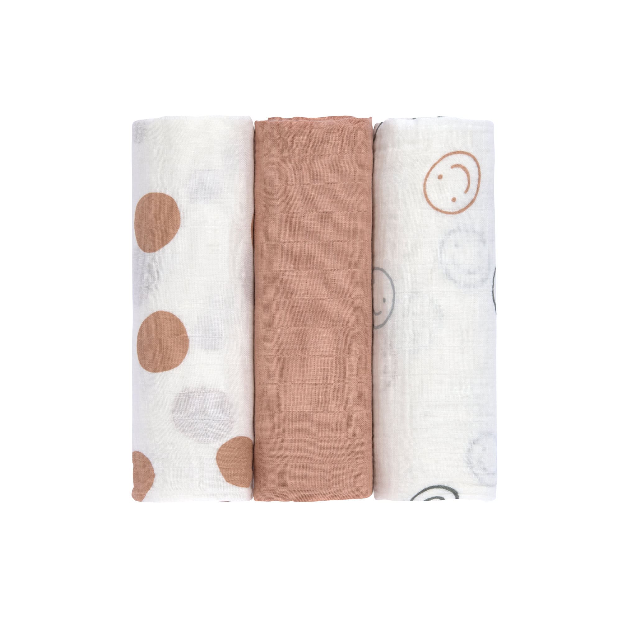 Lässig - Mulltücher 3er Set 85 x 85 cm Tiny Smile, Beige Lässig - Mulltücher 3er Set 85 x 85 cm Tiny Smile, Beige
