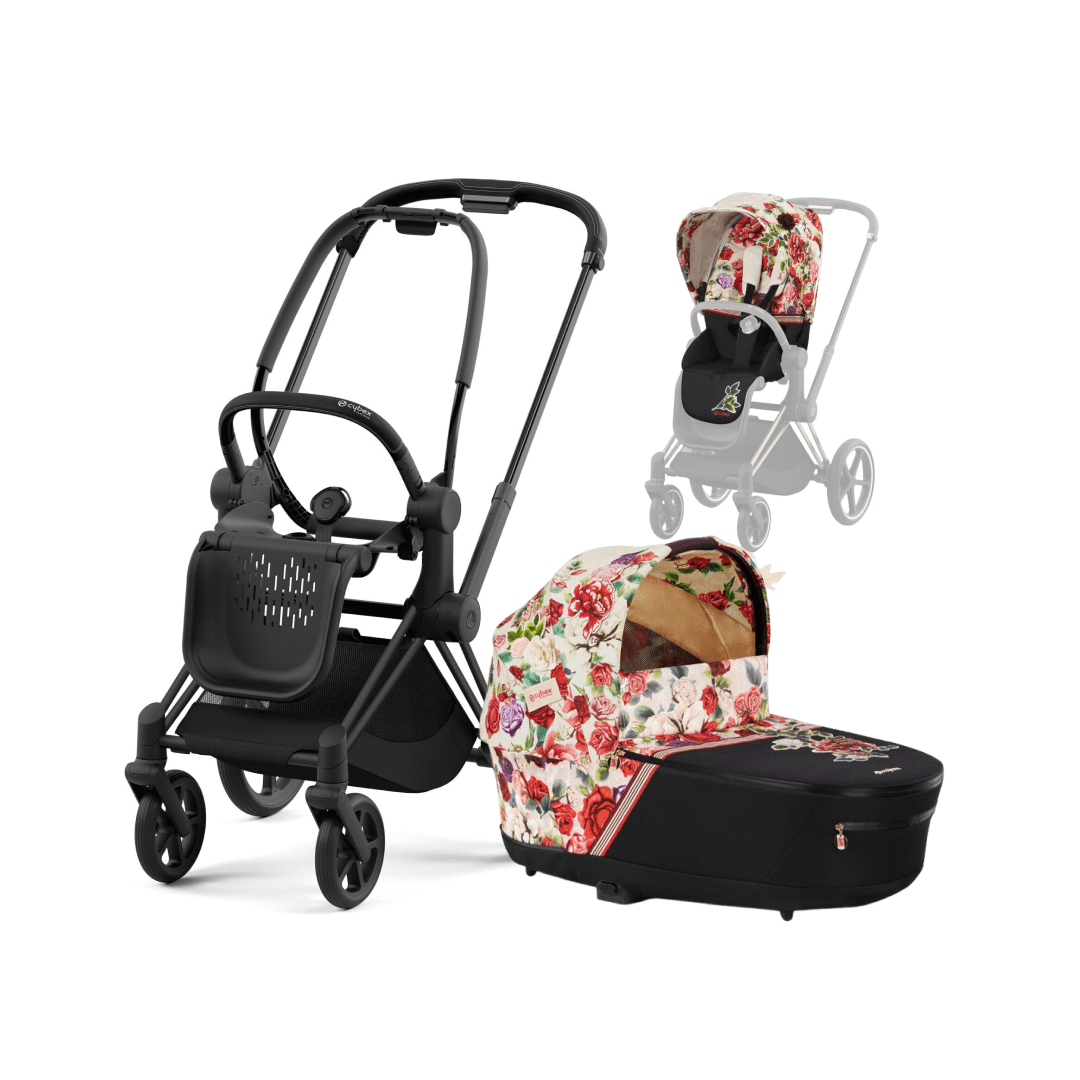 CYBEX Kombikinderwagen Fashion - Matt Black - Spring Blossom Light CYBEX Kombikinderwagen Fashion - Matt Black - Spring Blossom Light