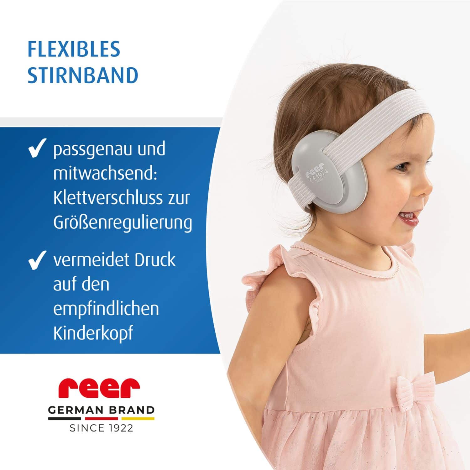 kind trägt gehörschutz mit flexiblen stirnband