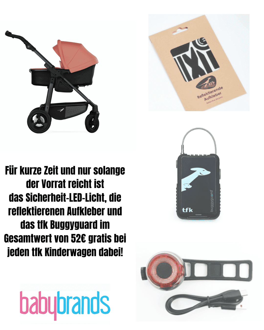 TFK Mono 3 Kombikinderwagen Luftrad-Set (inkl. Sicherheitskit bis zum 31.07.2025) - lachs