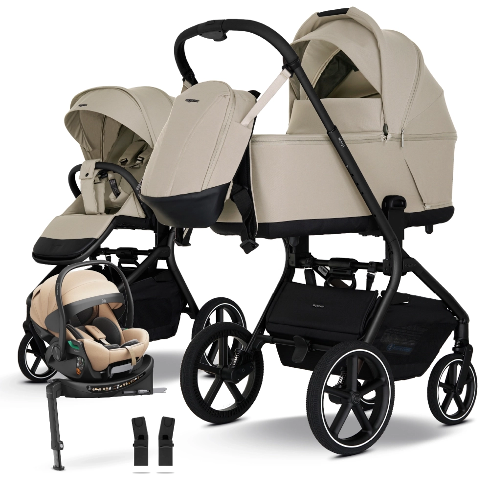 my junior MAVI 5in1 Kinderwagen-Set Sandstone Beige inkl. AURA ergo 2 Beige und Base Capsule