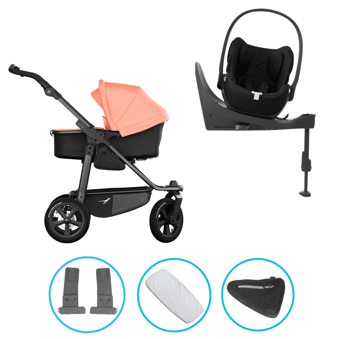 TFK Mono 3 4in1 Kinderwagen Set Lachs mit CYBEX Cloud T i-Size Sepia Black, CYBEX Base T & TFK Mono Adapter